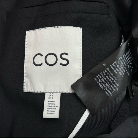 COS Longline Tailored Waistcoat Black Wool Sleeveless Jacket Coat Vest Size 8 - Picture 12 of 12